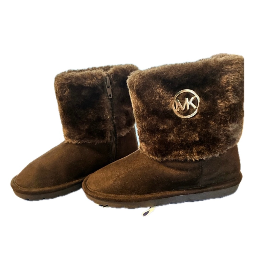 Girls Michael Kors Dark Brown Fur Trim Margot Detroit Size 12 Boots New!